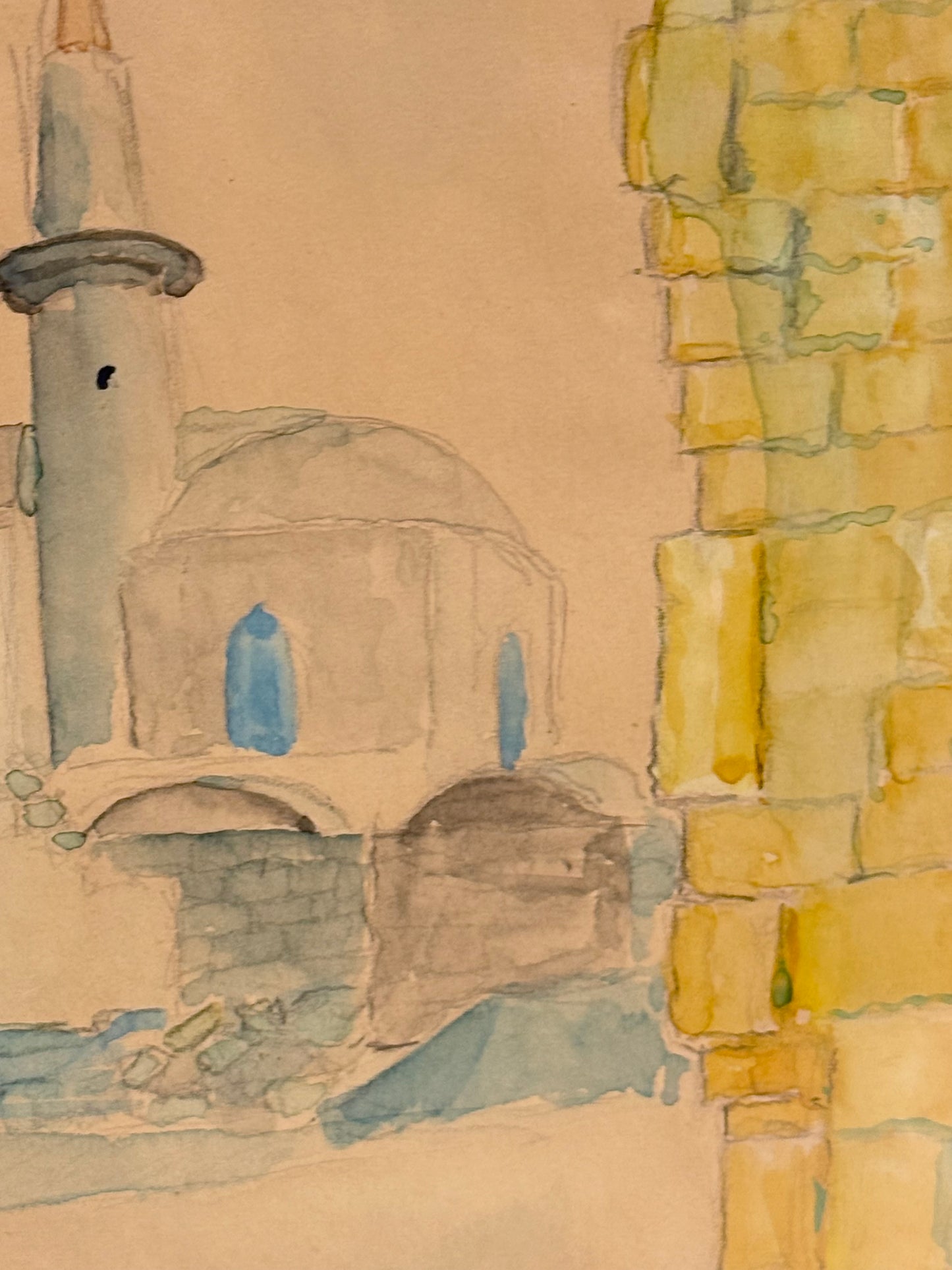 Erik Cohrt (f.1902-1970.) Akvarel maleri af bymotiv, Rhodos. Fra 1964