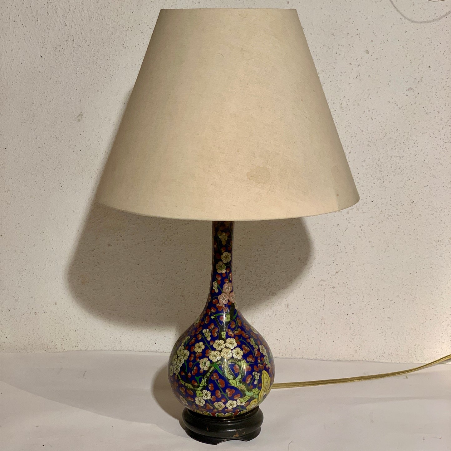 Older Chinese cloisonné table lamp, from the mid-1900s.