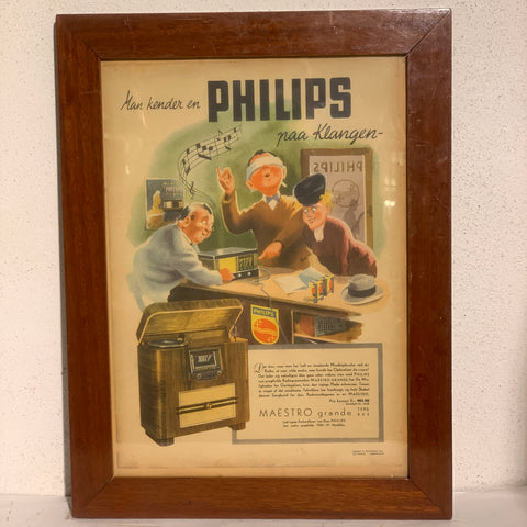 Original Phillips radio reklame, fra 1940. Indrammet.