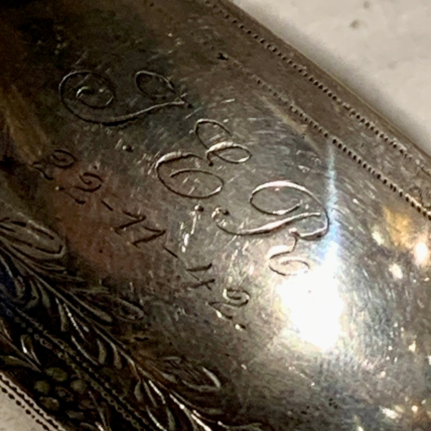 Antik lang sølv punch ske, fra 1842
