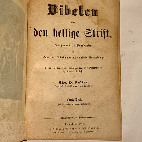 Biblen, Chr. H. Kalkar. Fra 1847. Det gamle testamente m.m.