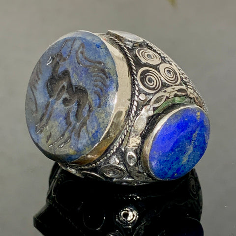 Antik Osmannisk sølv & lapis lazuli signet ring, fra d. 18./19.Årh.