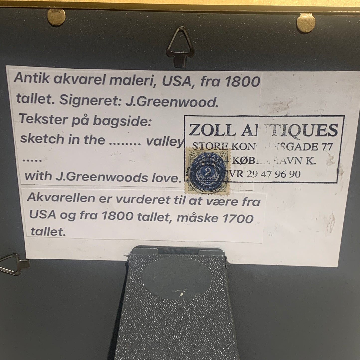 Antik akvarel maleri, USA, fra 1800 tallet
