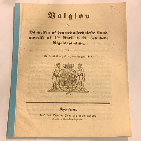 Valglovtekst, udgivet år 1848. 1.Udgave, 1.Oplag.