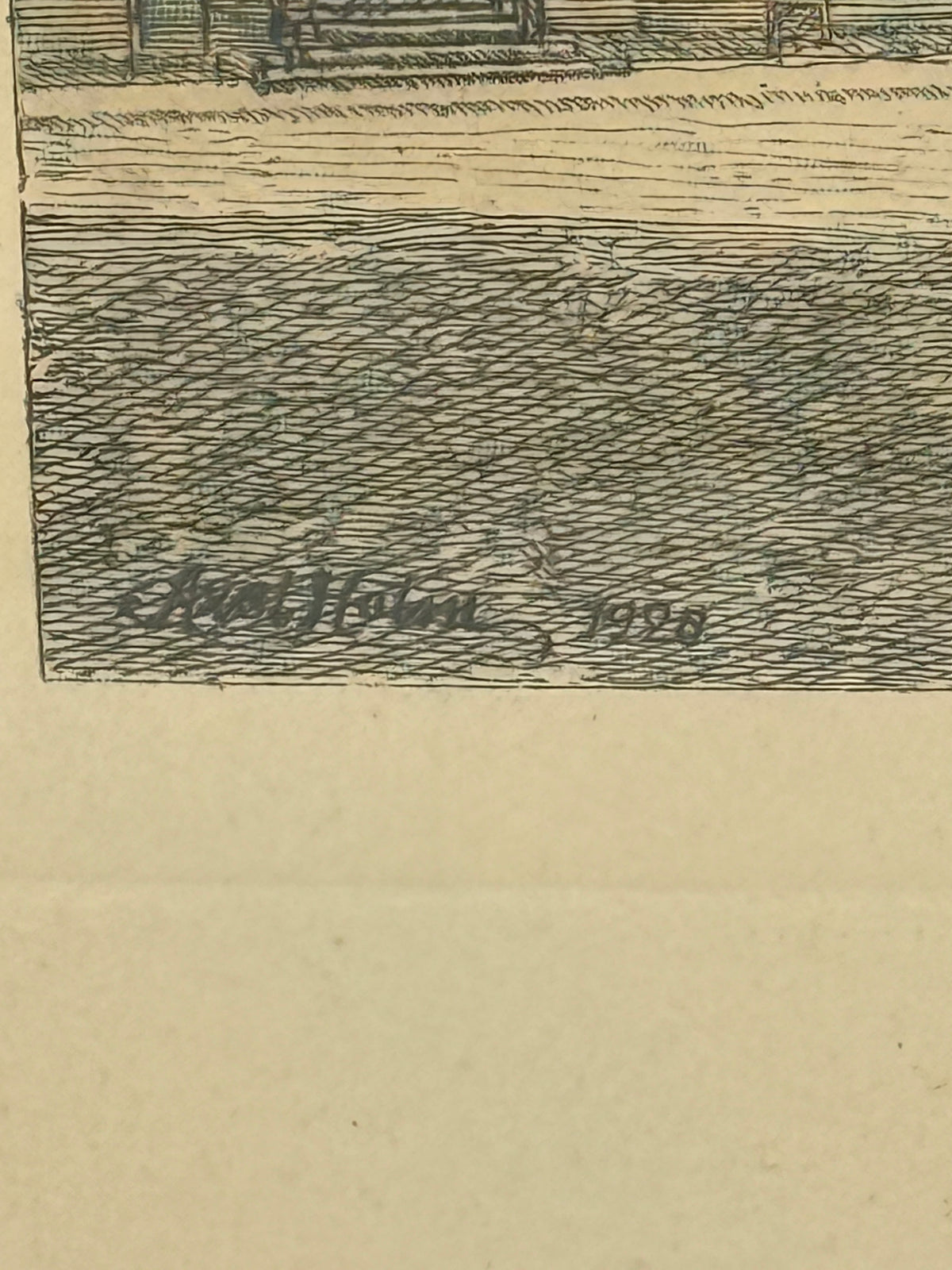 Axel Holm(f.1861-1935.) håndkoloreret Radering af Tønder torv. Fra 1920
