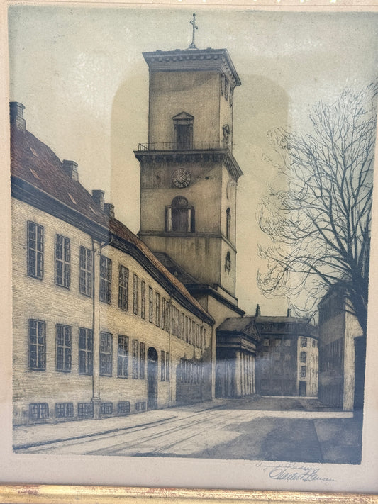 Charles Hansen. Radering af Vor Frue Kirke, København. Fra start 20.Årh