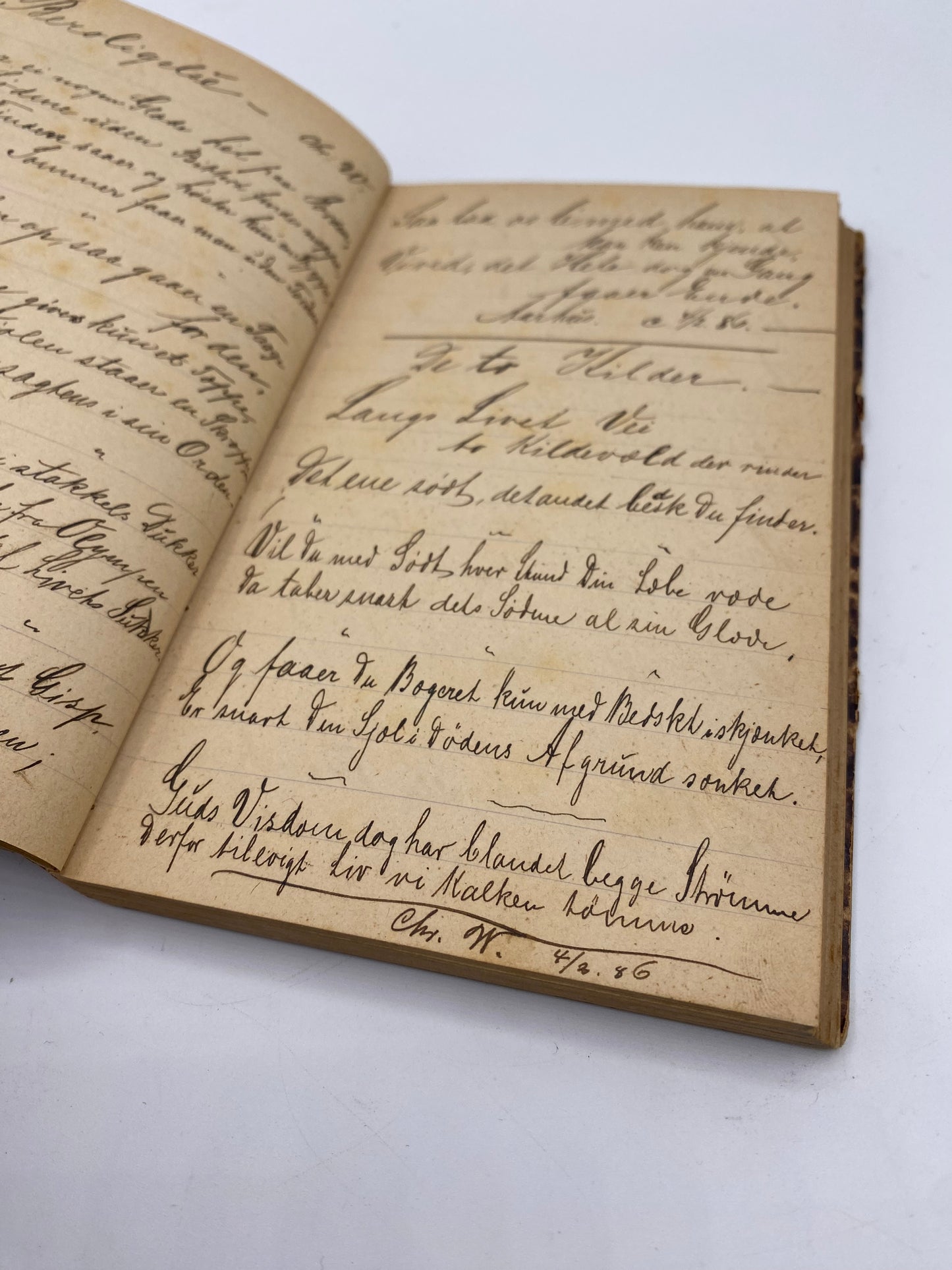 Antik stambog. Christian Petersen. Håndskrevet dansk notesbog. Fra 1885-87