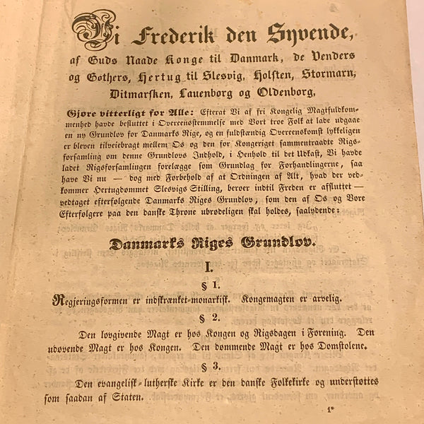 Danmarks Riges Grundlov, udgivet d.5.Juni 1849. 1.Udgave, 1.Oplag.