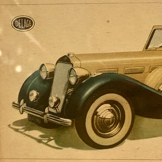 Delage. Originalt indrammet bil udklip, fra midt 1900 tallet.