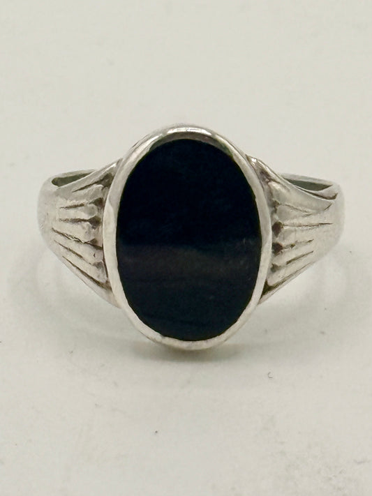 Ældre sterling sølv og onyx signet herrering, fra midt 20. årh