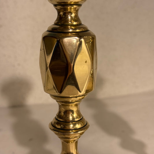 Antique Victorian brass diamond candlesticks. From the 19th century.