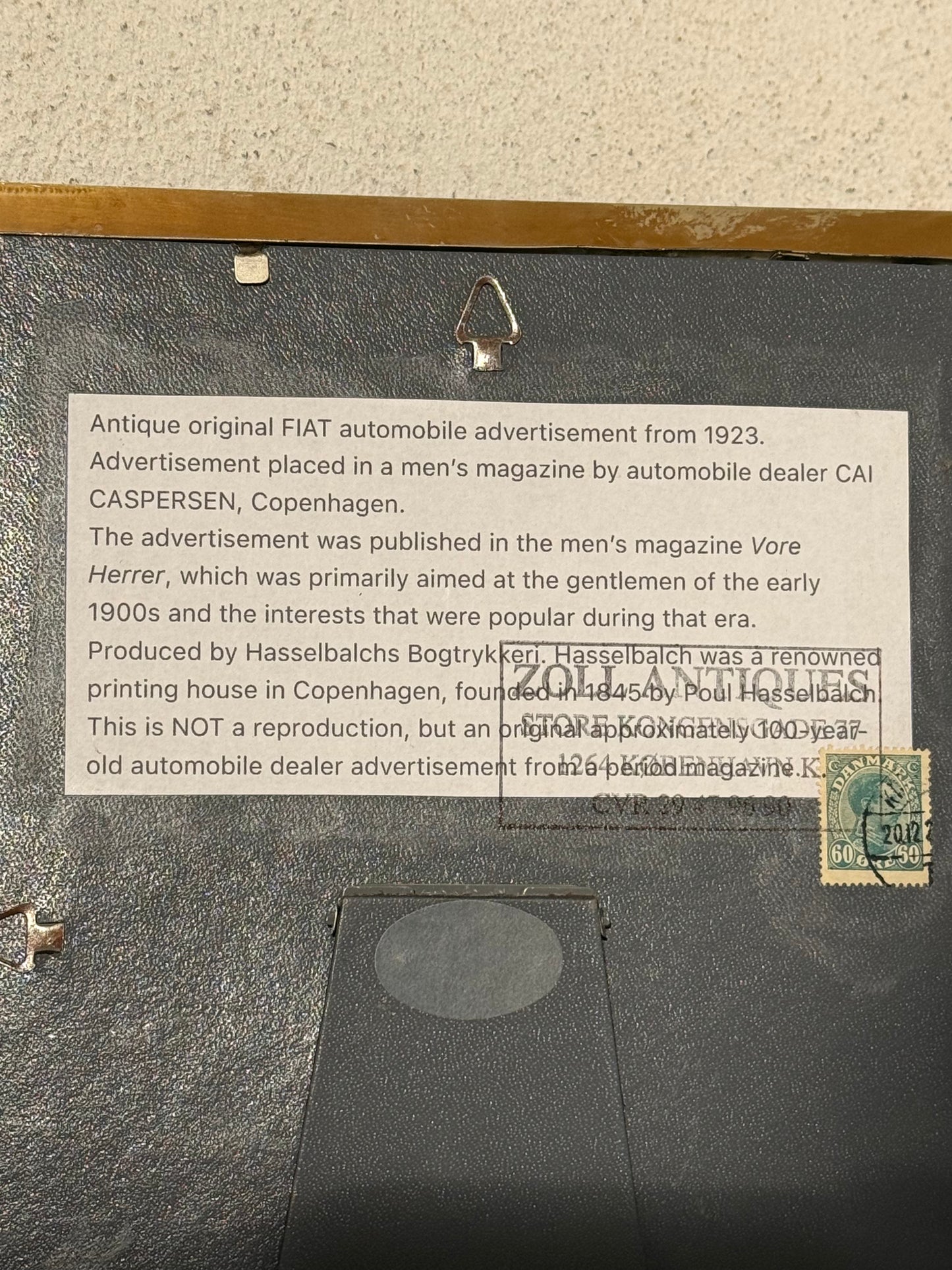 Antik original FIAT Automobil reklame, fra 1923