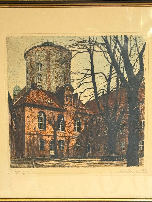 Hans Peter Storm (f.1878-1941.)Koloreret radering af Regensgaarden, København. Start 20.Årh