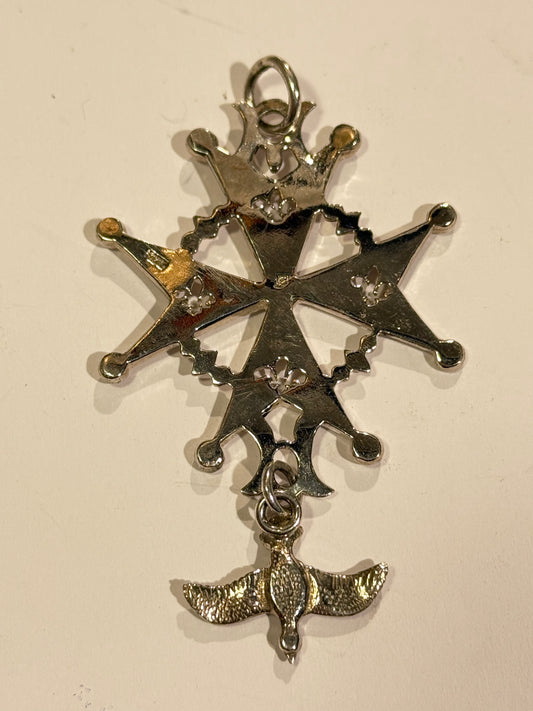 Fransk Huguenot kors vedhæng i sterling sølv. Midt 1900 tallet