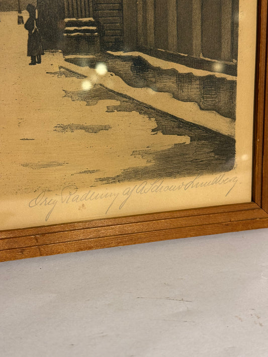Anker Schouw Lundberg (f.1896-) Radering af Amalienborg, København. Fra start 20.Årh