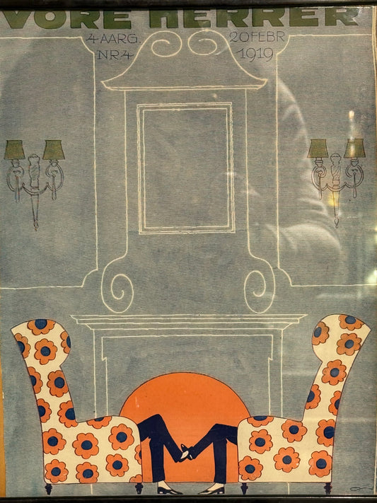 Antik original Art Deco Vore Herrer magasin forside, fra 1919