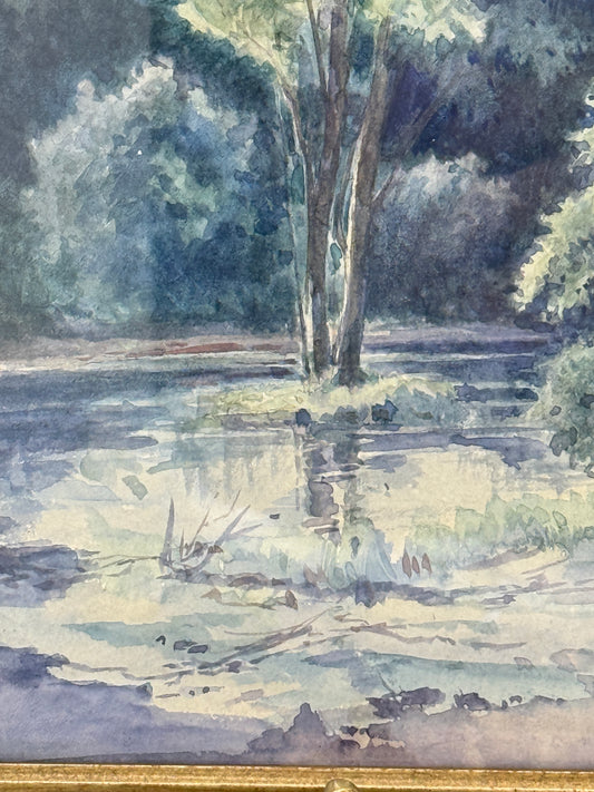Knud Gamborg (f.1828-1900.) Impressionistisk akvarel af Bøllemosen ved Hillerød. Slut 19. Årh
