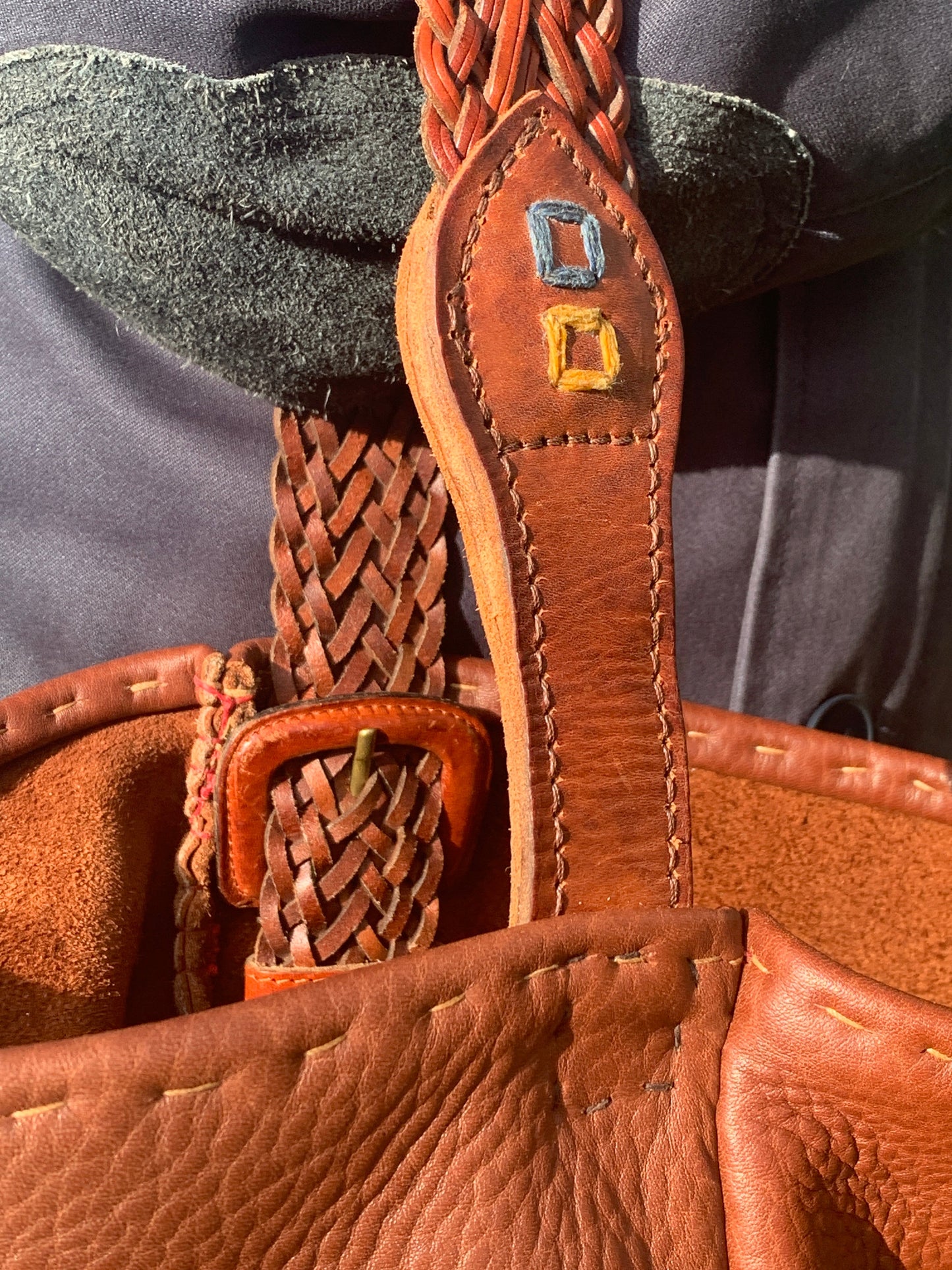 Hand-sewn buffalo leather shoulder bag, Kim Zoll Designs.