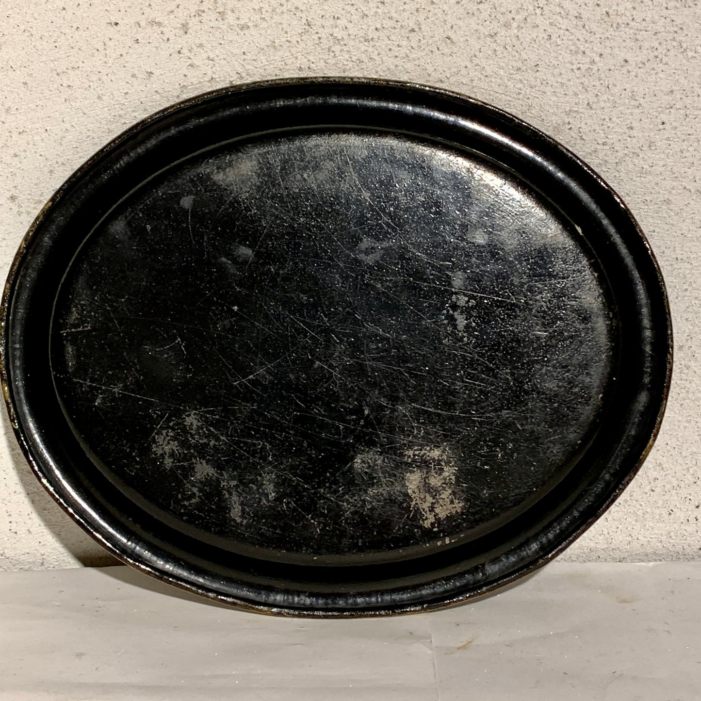 Antique black painted metal tray, from the late 1800s/early 1900s