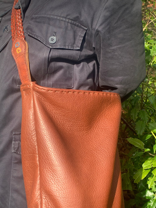 Hand-sewn buffalo leather shoulder bag, Kim Zoll Designs.