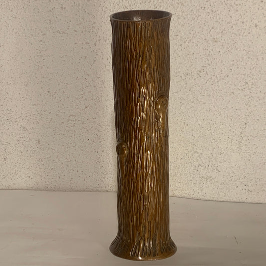 Antik bronze blomstervase, iform af træstamme, fra start 1900 tallet