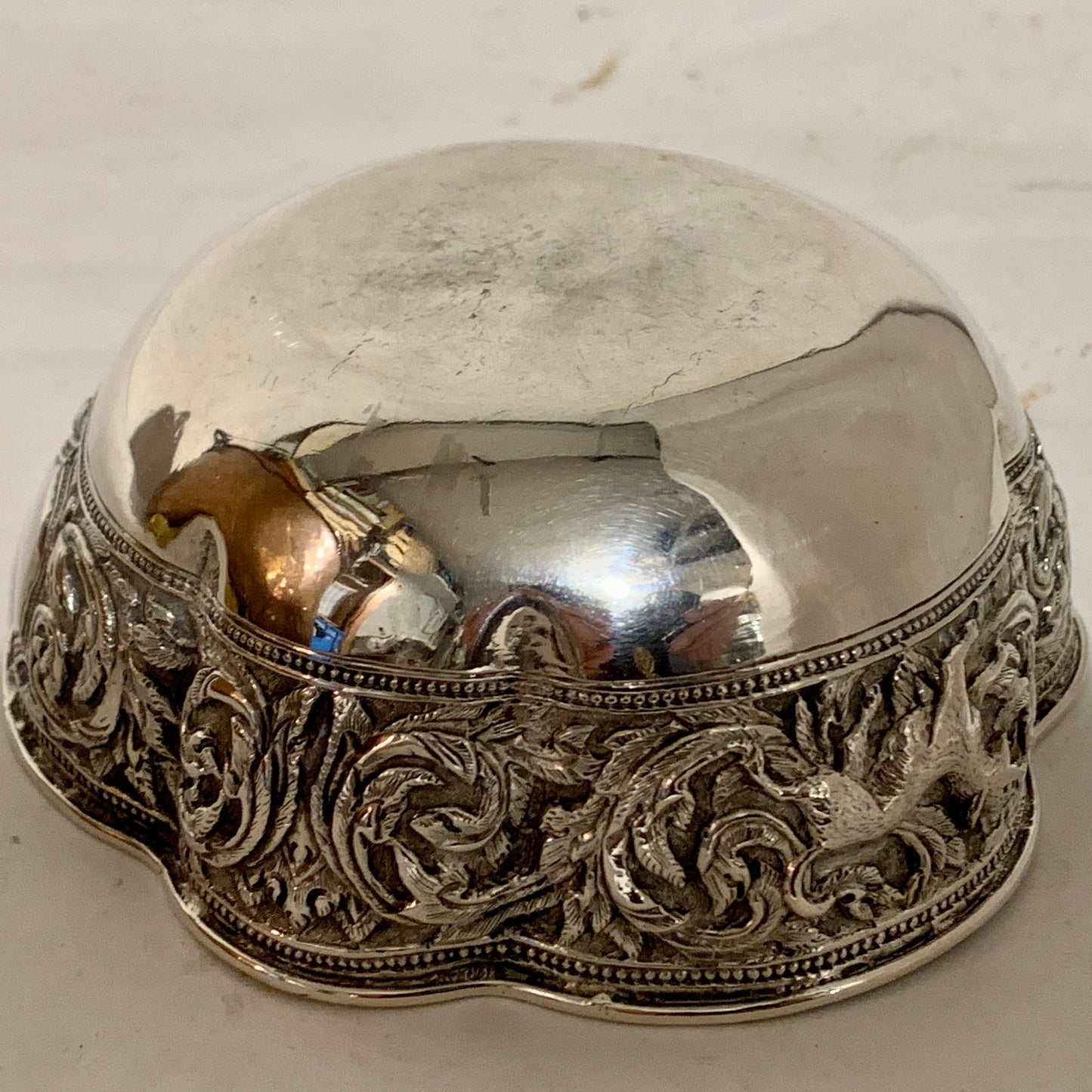 Antique Burmese repousse silver bowl, from the late 19th century.
