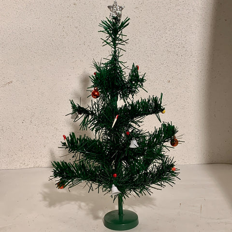 Gammelt julepynt, vintage plastik juletræ, midt/slut 1900 tallet.
