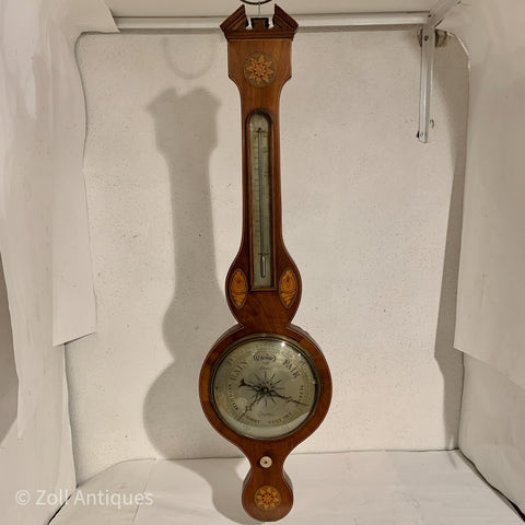 Antik irsk banjo maghoni barometer med thermometer, fra start 1800 tallet
