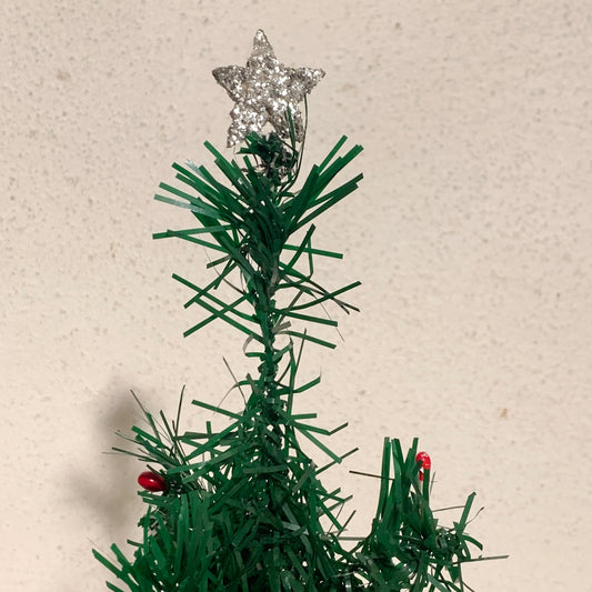 Gammelt julepynt, vintage plastik juletræ, midt/slut 1900 tallet.