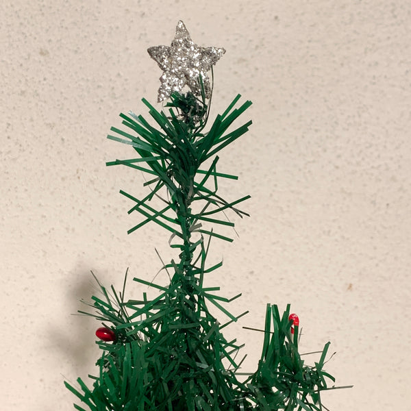 Gammelt julepynt, vintage plastik juletræ, midt/slut 1900 tallet.