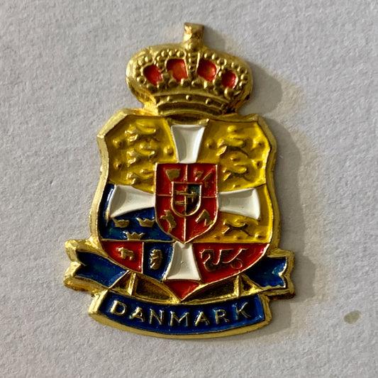 5 vintage Danish coats of arms in painted brass