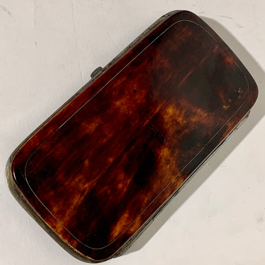 French Napoleon III Piqué gold & silver inlaid tortoiseshell cigar case