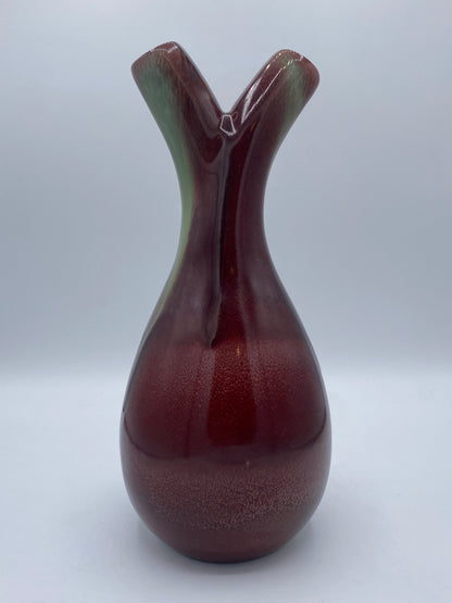 Vintage ceramic vase with ox blood glaze and gaffle neck. Scandinavia. Mid 20th century
