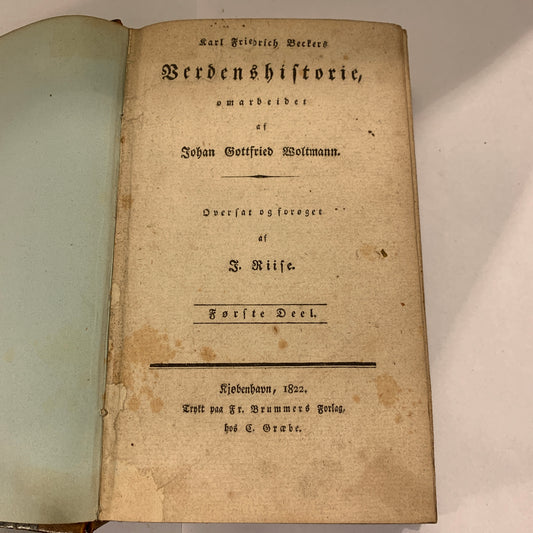 Karl Friedrich Becker, Verdenshistorie, antikvarisk dansk bog, fra 1822.