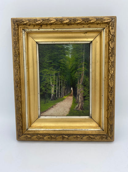 Holga Reinhard (1853-1902). Naturalistisk oliemaleri af en skovallé. Danmark. Fra slut 19. årh.