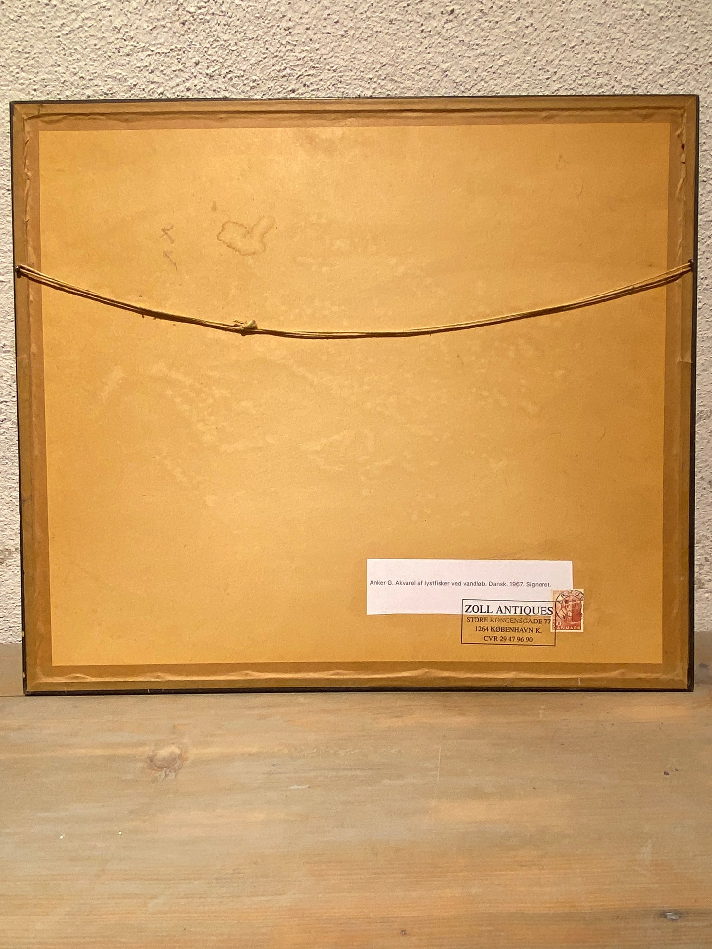 Anker G. Akvarel af lystfisker ved vandløb. Dansk. 1967. Signeret