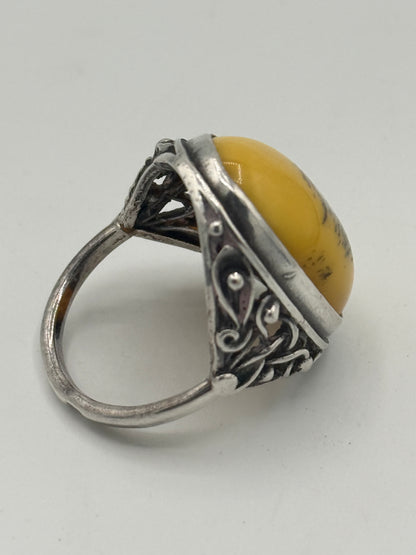 Vintage skønvirkestil Mælke rav & Sterlingsølv ring. Gstad, Polen. Fra 1980érne