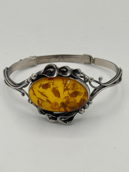 Vintage unika skønvirkestil Rav & Sterlingsølv armbånd. Gdansk, Polen. Fra 1980érne