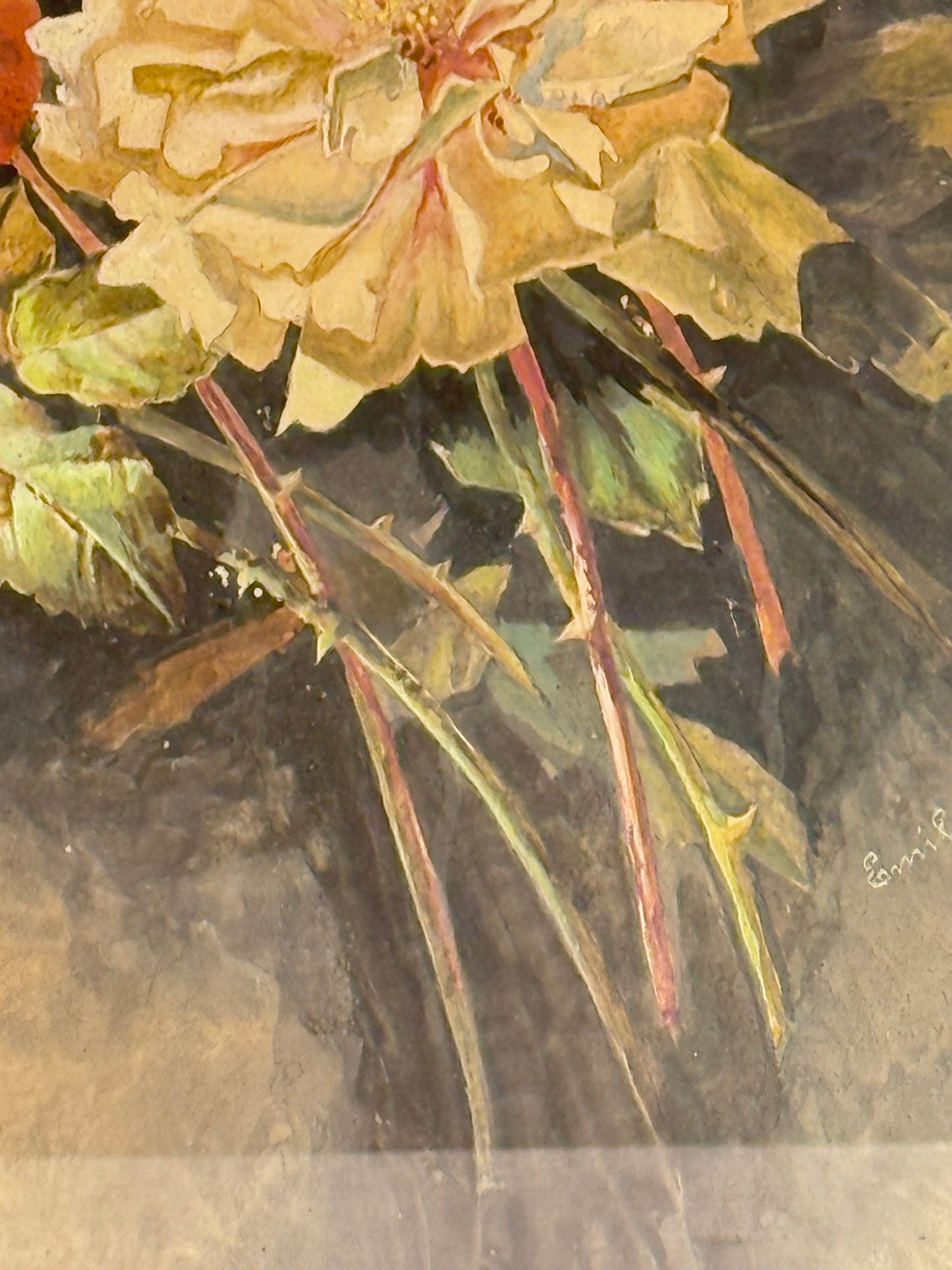 Emil Duelund. Gouache maleri af blomster stilleben. Fra 1950