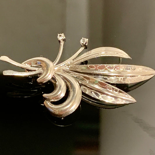 Vintage 18K hvidguld broche med zirconer, Italien