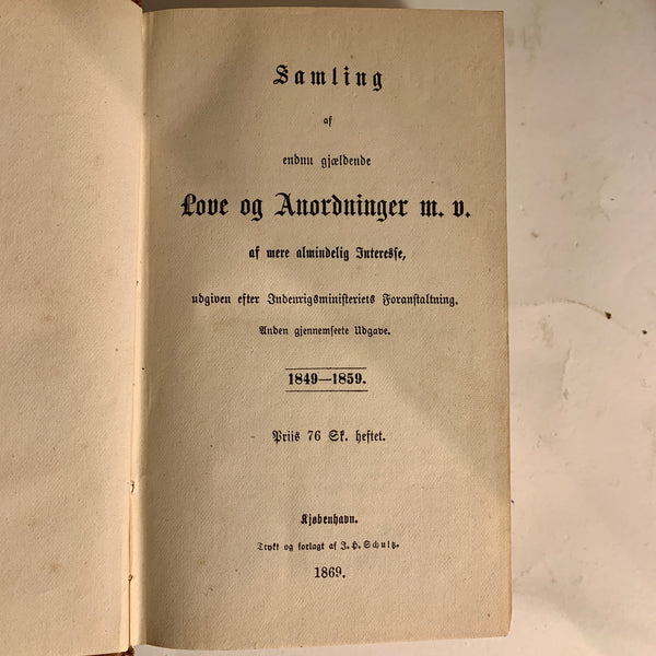 6 bind Love og Anordninger. Antikvariske danskebøger. Fra 1864-1881.