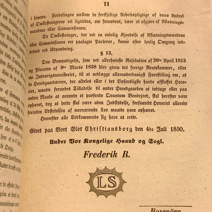 Lovtekst, udgivet år 1850. 1.Udgave, 1.Oplag.
