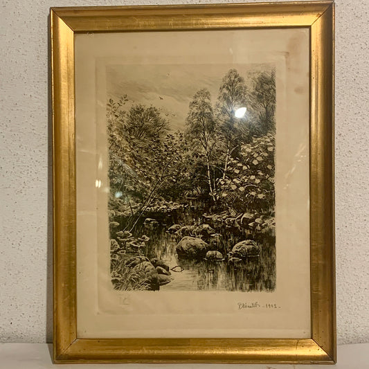 Peder Mørk Mønsted (f.1859-1941.) Radering af skovparti, fra 1902