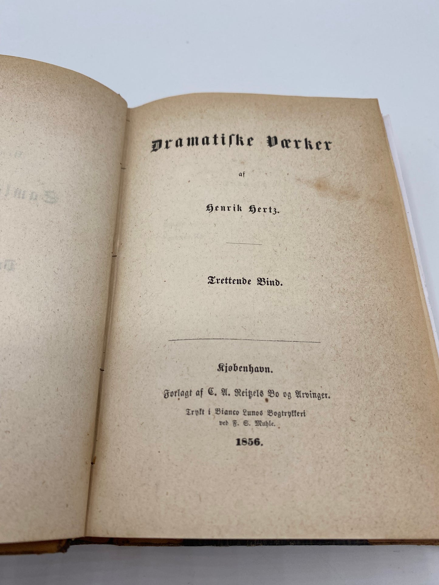 Dramatiske Værker. Af Henrik Hertz. 13. Og 14. Bind. Antikvarisk dansk bog. 1. Udgave. 1. Oplag. Fra 1856