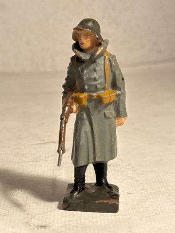 Lineol Dansk soldat med frakke vagt, fra 1930érne.