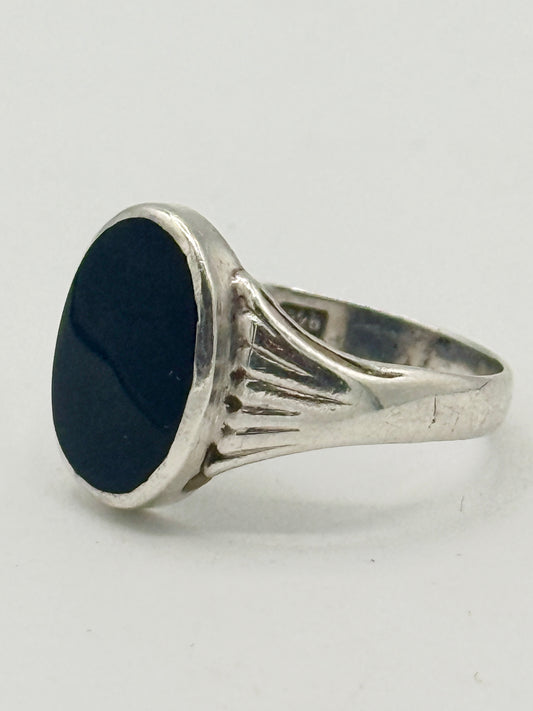 Ældre sterling sølv og onyx signet herrering, fra midt 20. årh