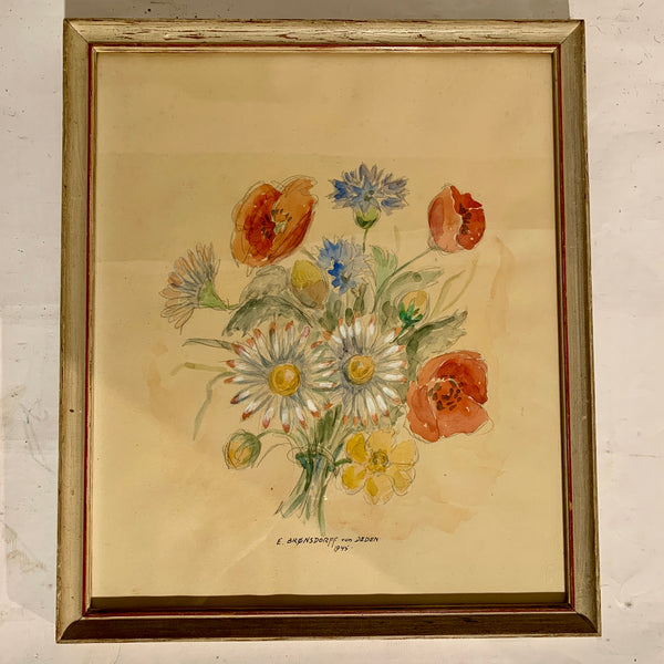 Erik Brønsdorff von Deden (f.1909-1991) Blomster akvarel fra 1945.