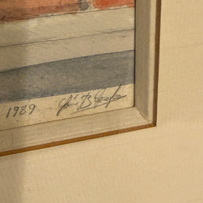 Akvarel tegning af Nationalteatret Oslo, fra 1989. Signeret.