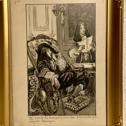 Viggo Jastrau (f.1857-1946.) Illustration af Christian V til Carl Ewald bog. Fra 1925.