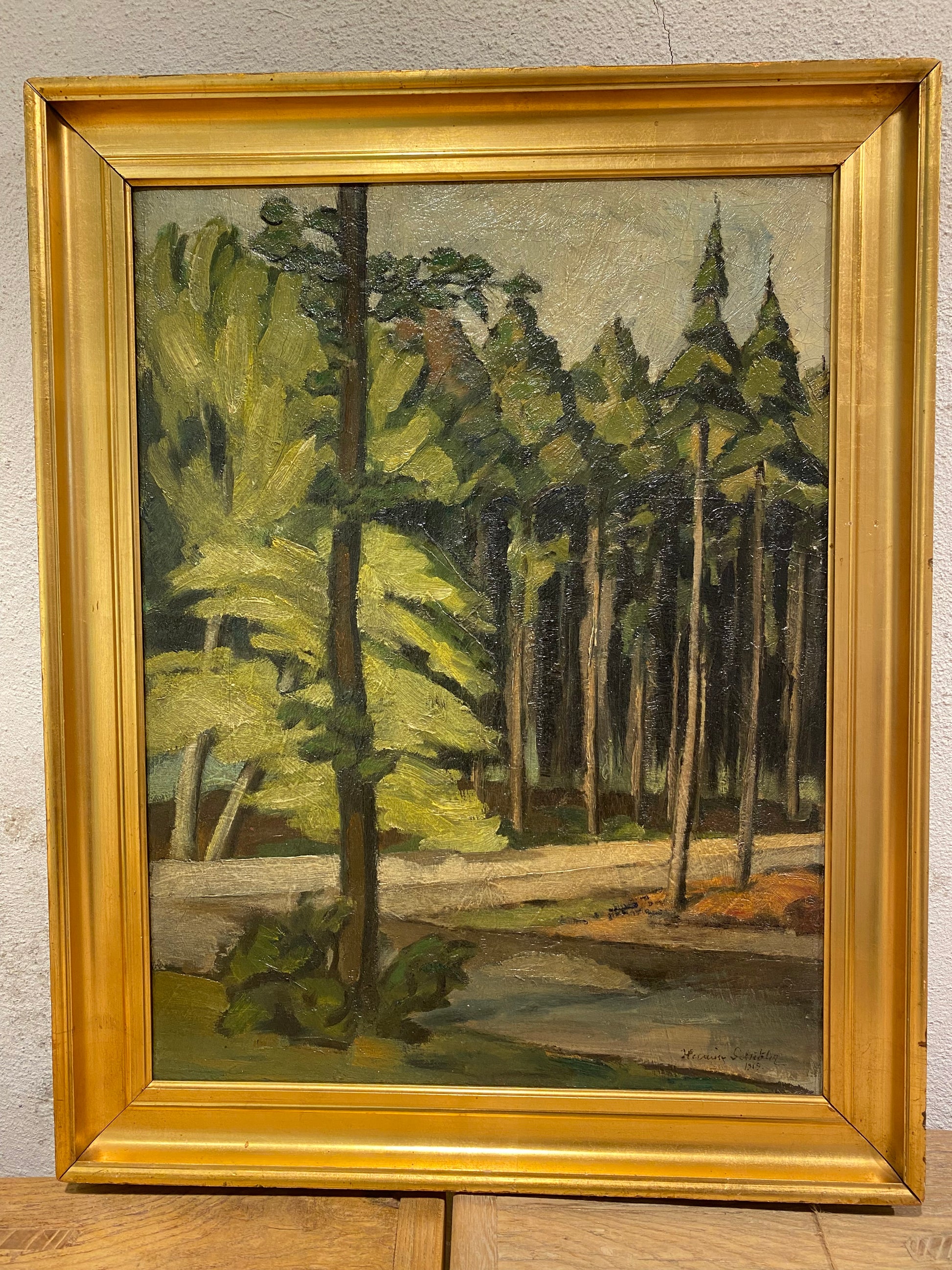 Henning Schiøler (1898-1966). Impressionistisk oliemaleri af Ordrup Krat. Fra 1919